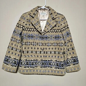 Orvis Fleece Blazer Jacket Women's Size Small NWOT Tan Blue Shoulder Pads